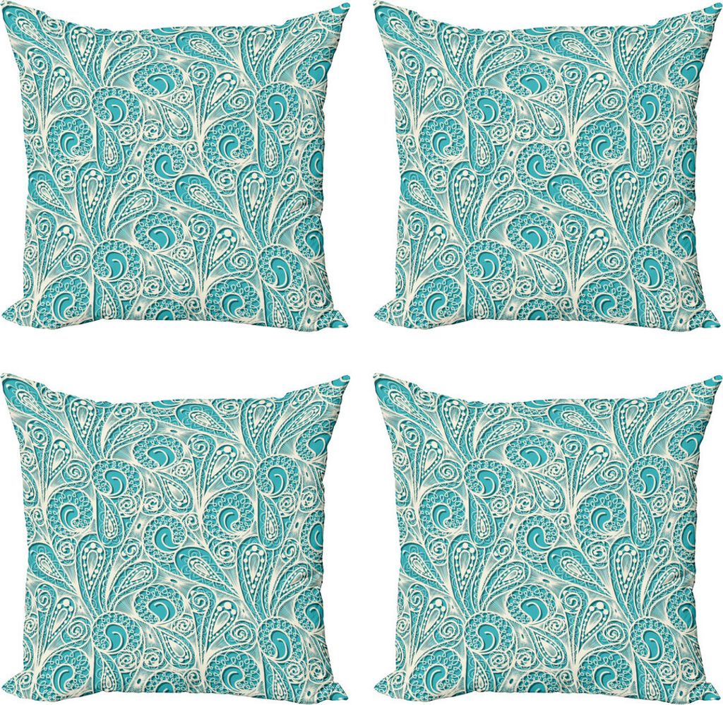 ABAKUHAUS Teal und Weiß Kissenbezug Set (4 Stück), feminine Mode, Moderner Doppelseitiger Digitaldruck, 40 cm x 40 cm, Türkis Weiß