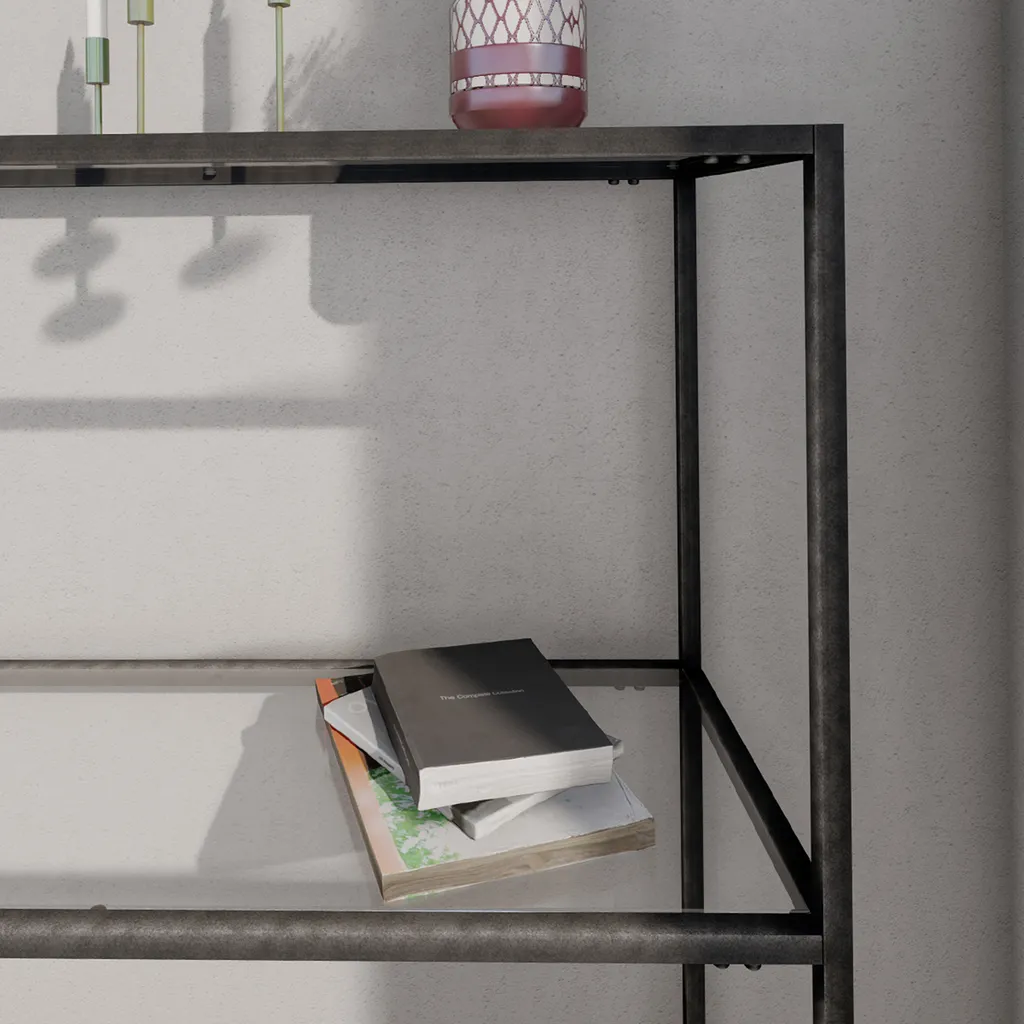 Table d'appoint bureau en verre clair et console métal style loft - 4