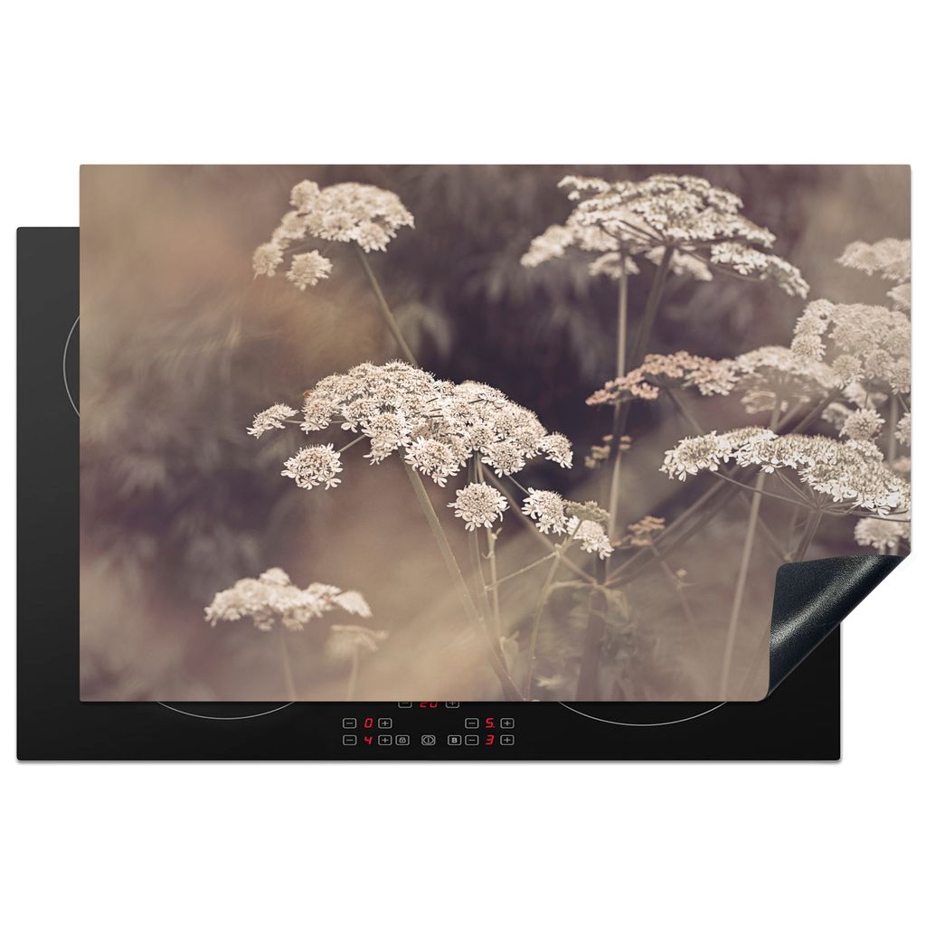 KitchenYeah Herdabdeckplatte Pflanze - Weiß - Natur - Blumen , 81x52cm, Küche Deko, Glaskeramikkochfeld Herdabdeckung, Abdeckplatte fùr Kochfeld