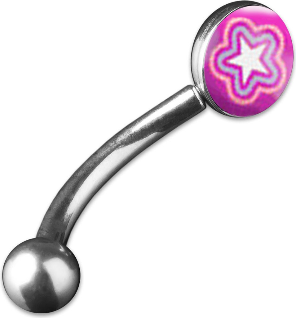 viva-adorno 1 Stück Piercing Banane Augenbrauenpiercing Logo Dome Rückseite flach 316L Chirurgenstahl 20 Motive Z378, S16 Blume pink