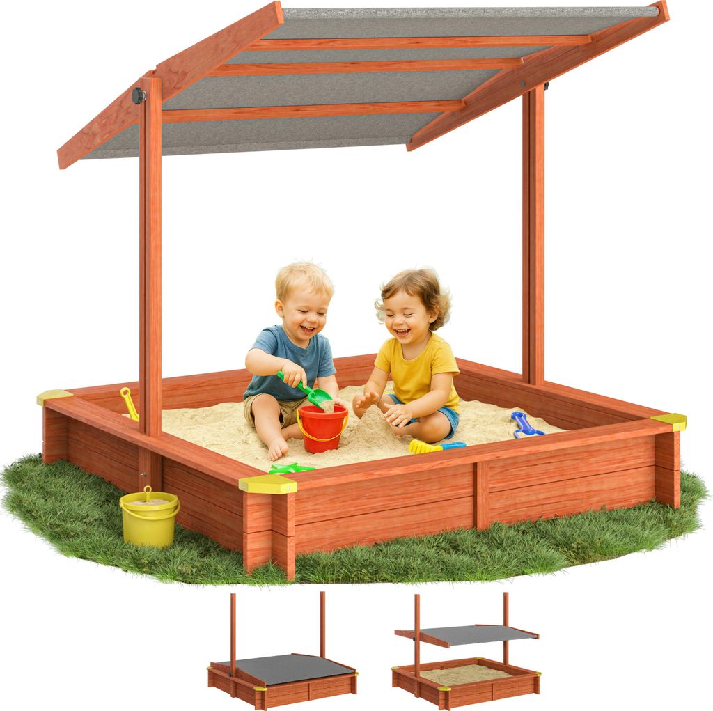SPIELWERK® Bac à sable en bois MAX 140x140cm tapis de sol Image du produit 