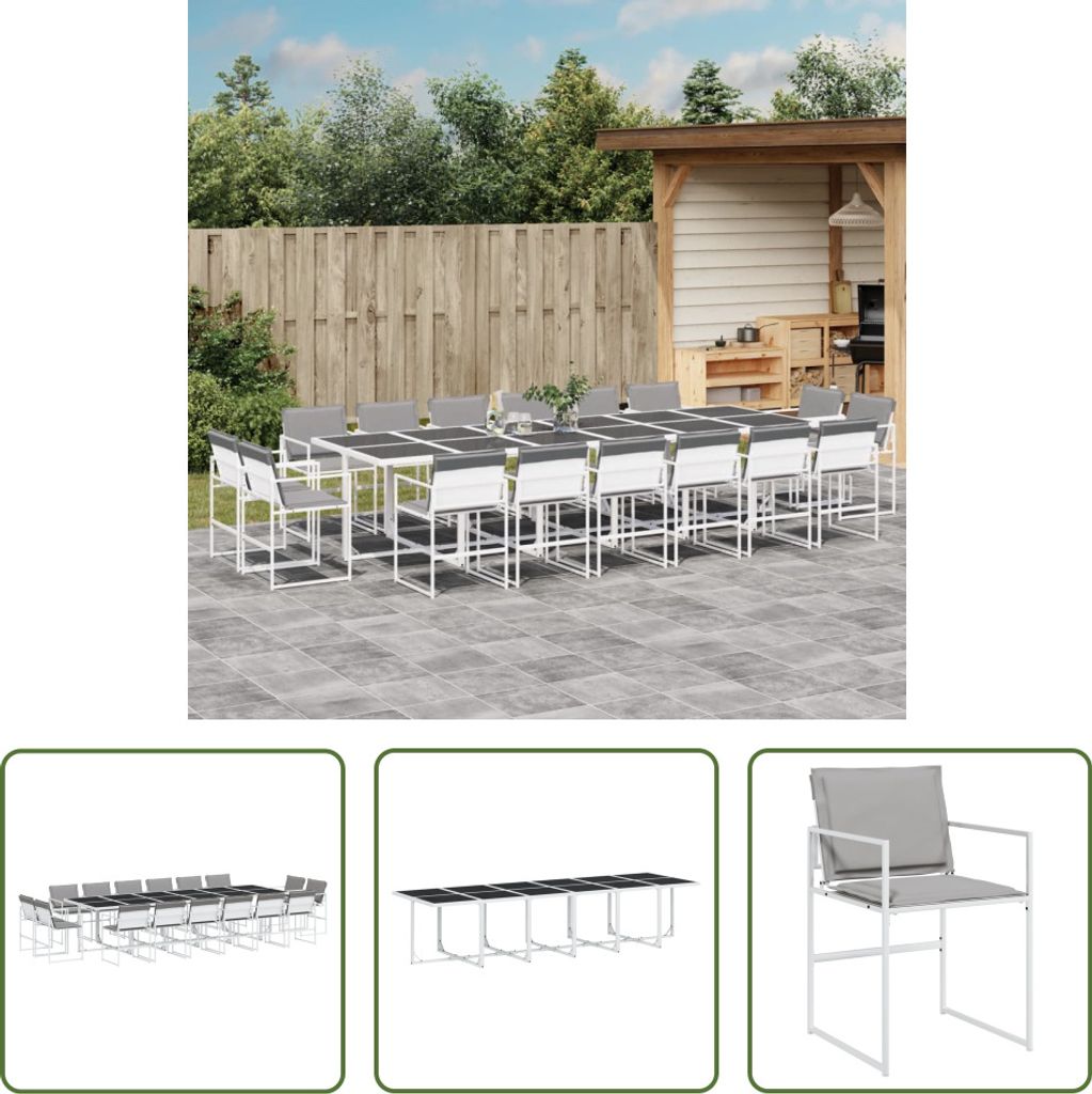 The Living Store 17-tlg. Garten-Essgruppe mit Kissen Weiß Textilene