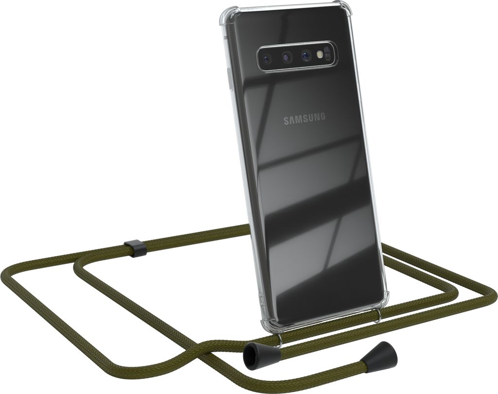 EAZY CASE Handykette kompatibel mit Samsung Galaxy S10, Handyhülle mit Umhängeband, Handykordel, Schutzhülle Clear, Band in Grün