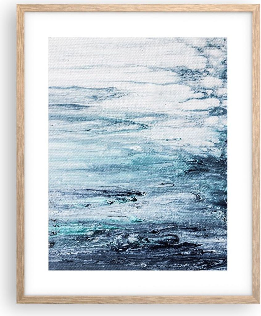 Gerahmtes Poster - Rahmen in heller Eiche - Abstraktion Prellung Blau - 40x50 cm - Wand Bild - Wanddeko - Wandbilder - Kunstposter - Wandposter - B...