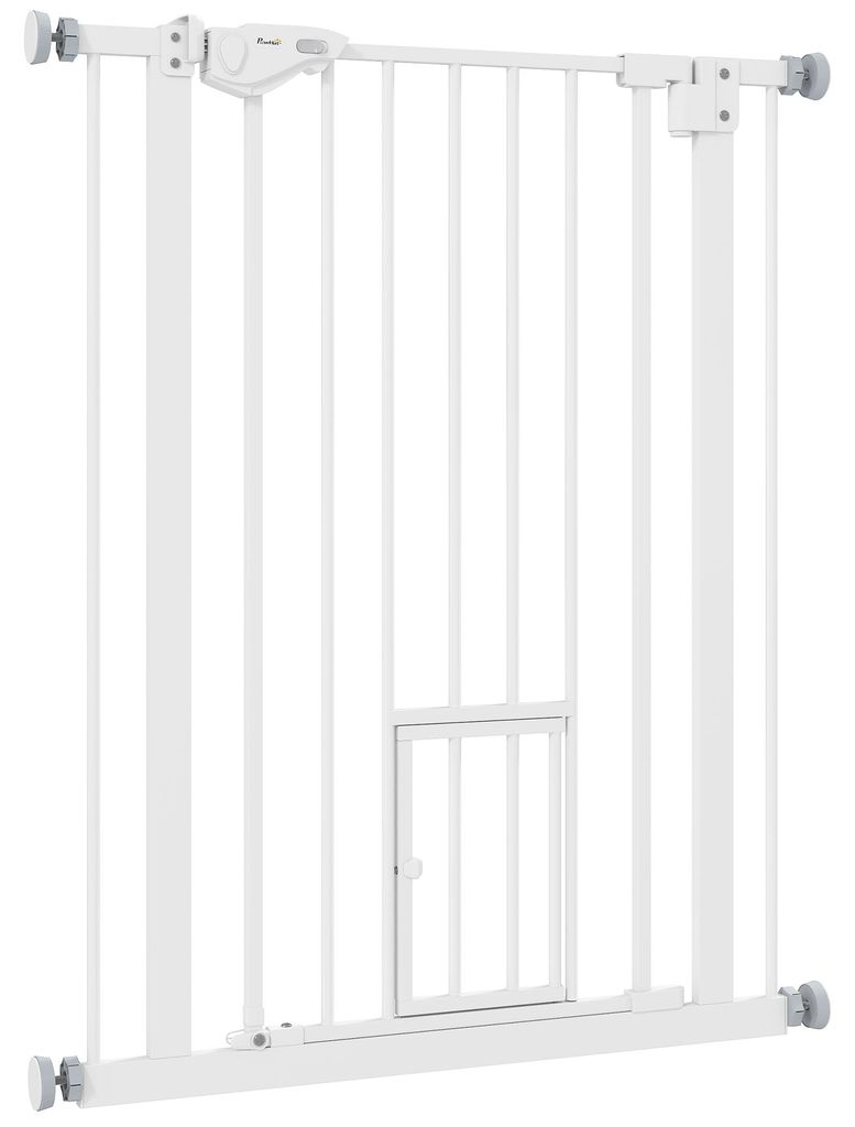 PawHut Hondenpoort, 74-80 cm, trapgitter, staal, wit Productafbeelding 
