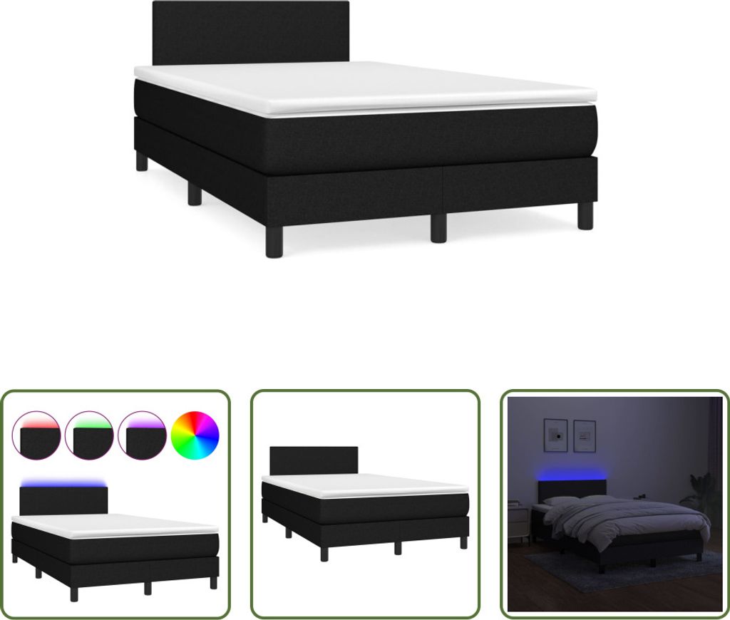 The Living Store Boxspringbett mit Matratze & LED Schwarz 120x190 cm Stoff