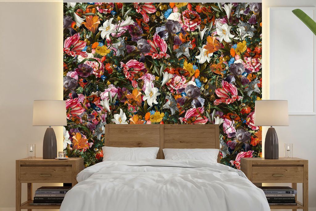 MuchoWow Fototapete für Wohnzimmer oder Schlafzimmer Wandtapete Vinyl Motivtapete Blumen - Schmetterling - Design - Kunst - Abstrakt - Malerei -...