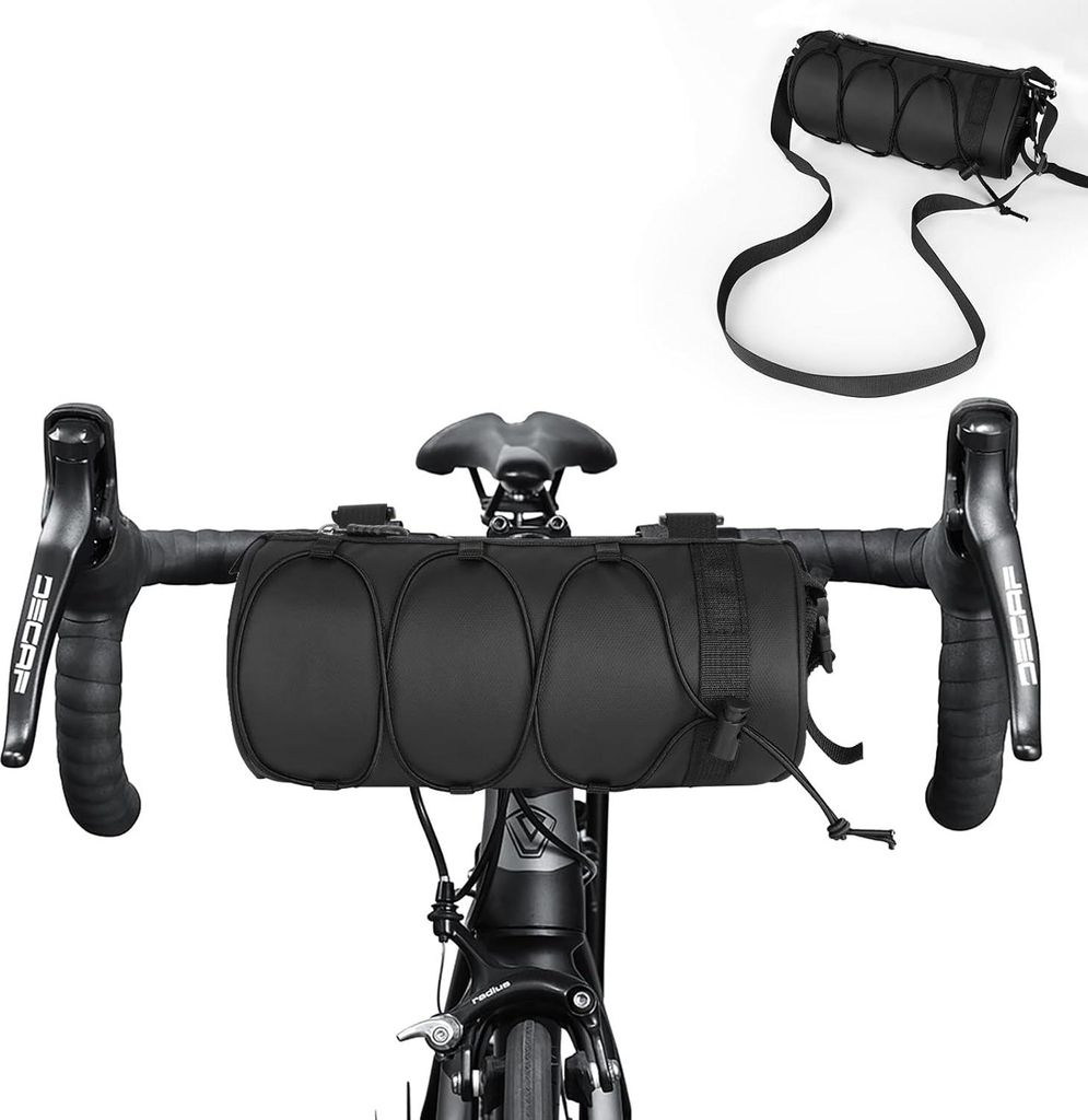 Fahrradlenkertasche mit multifunktionalen Aufbewahrungsmöglichkeiten und abnehmbarem Schultergurt für verschiedene Fahrräder