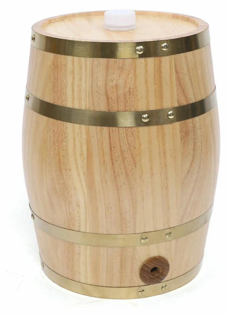 Whisky- und Weinfass - Holzfass 10 l - Kiefernholz - Mit Zapfhahn & Metallreifen - Zum Reifen und Lagern von Whisky/Wein/Bier - Braun