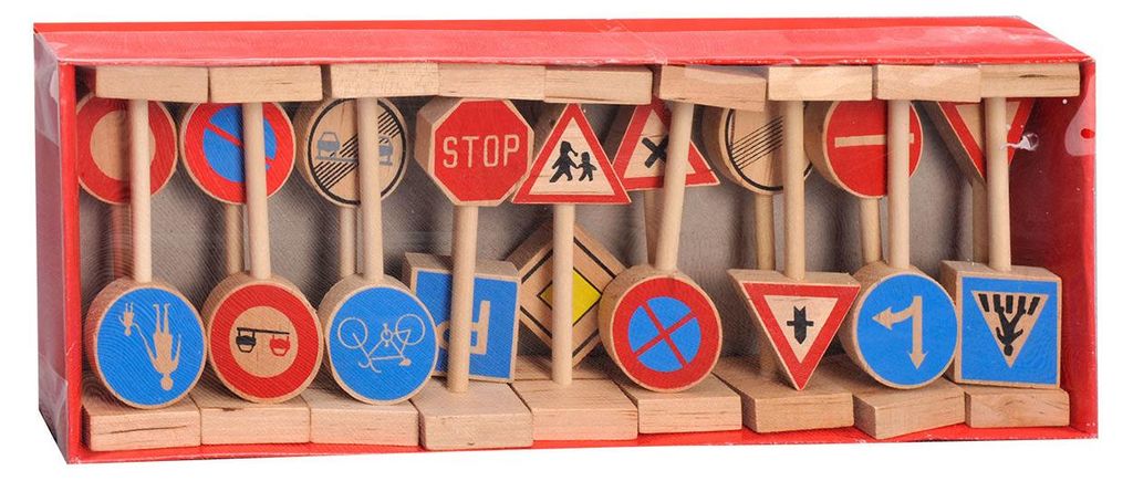Playwood Verkehrszeichen-Set aus Holz, 18-teilig.
