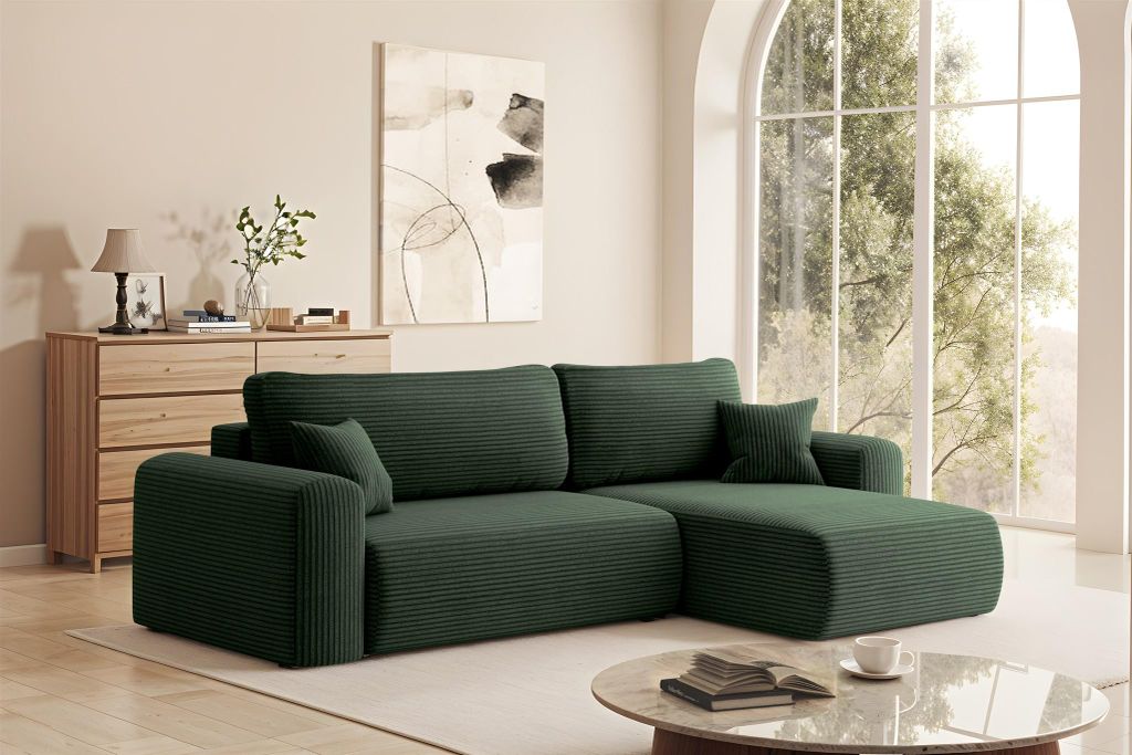 Ecksofa Schlafsofa FLORA Stoff Poso Grün Ottomane Rechts