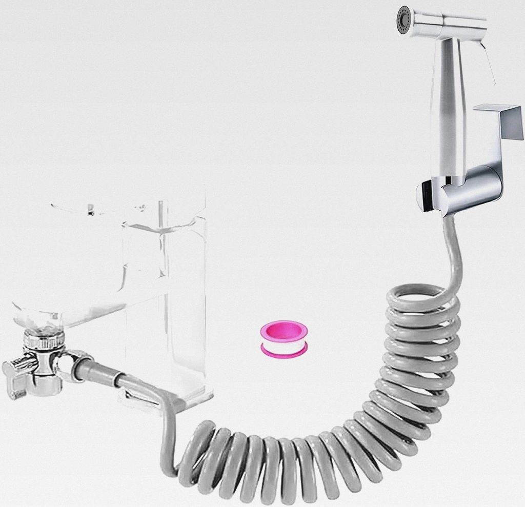Bidet Edelstahl Handbrause Set, Badezimmer - Bidetaufsatz mit mit Wasserhahn-Spender, Federschlauchhaken, Wasserhahnspender, Badezimmerhygiene und ...