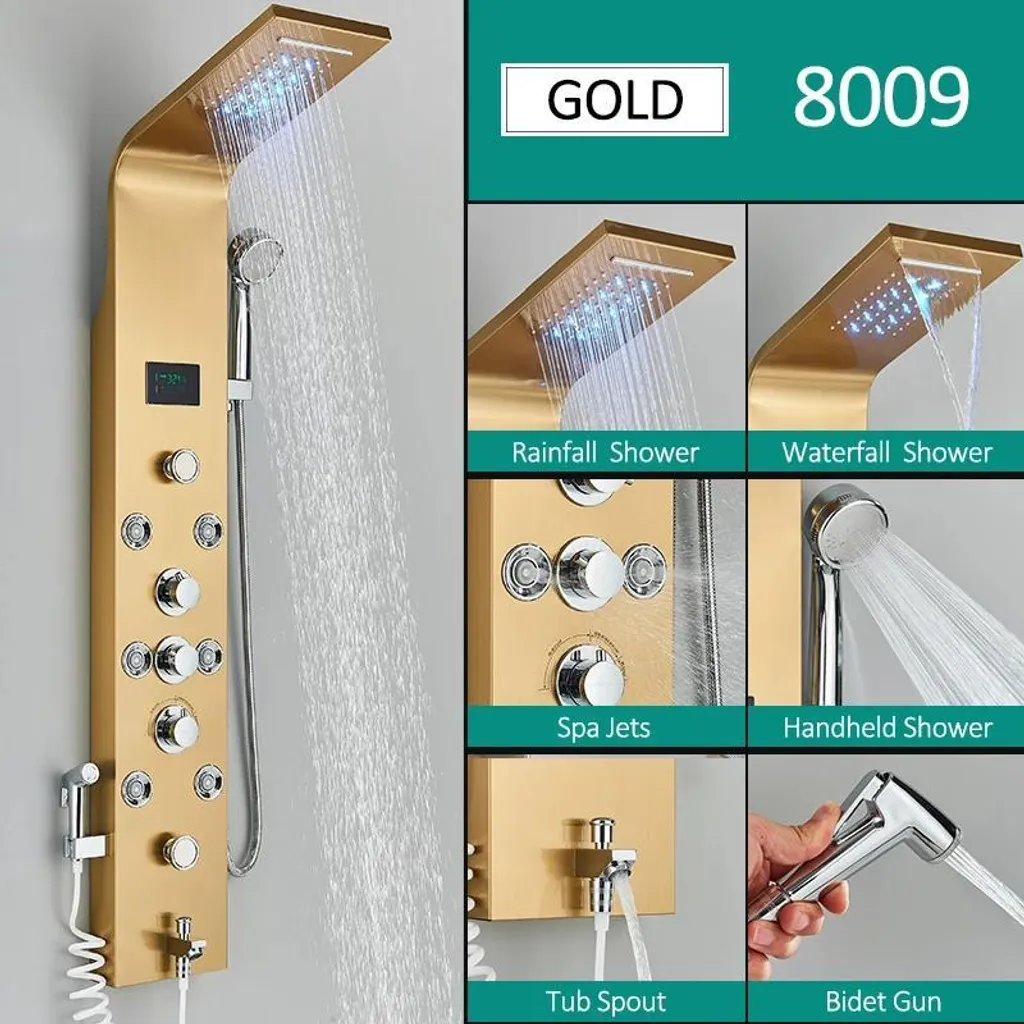 Douche Italienne LED avec Jet Cascade et Massage pour Salle de Bain Chic