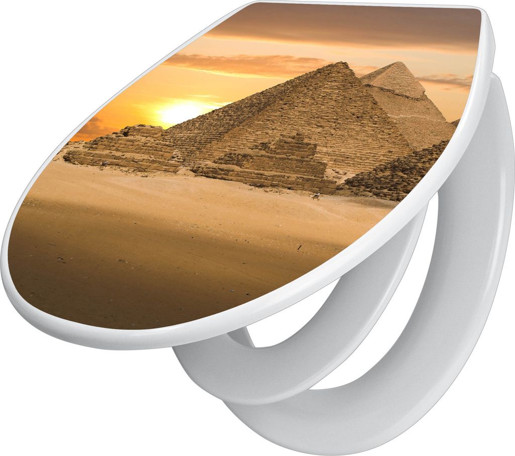 banjado Familien WC Sitz mit Absenkautomatik 37x44,5x5cm -Pyramiden - Klodeckel/Klobrille mit kindersitz aus hochwertigem Polypropylen - universell...