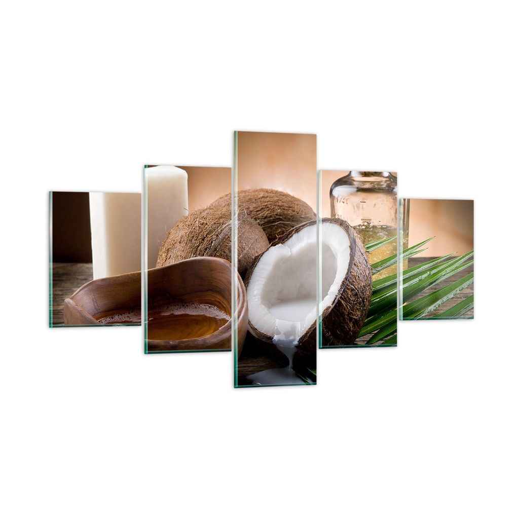 Bilder auf glas - Kokosnuss Öl Seife Handfläche - 125x70cm - Glasbilder - Wandbilder - Kunstdruck - zum Aufhängen bereit - Wanddekoration aus Gl...
