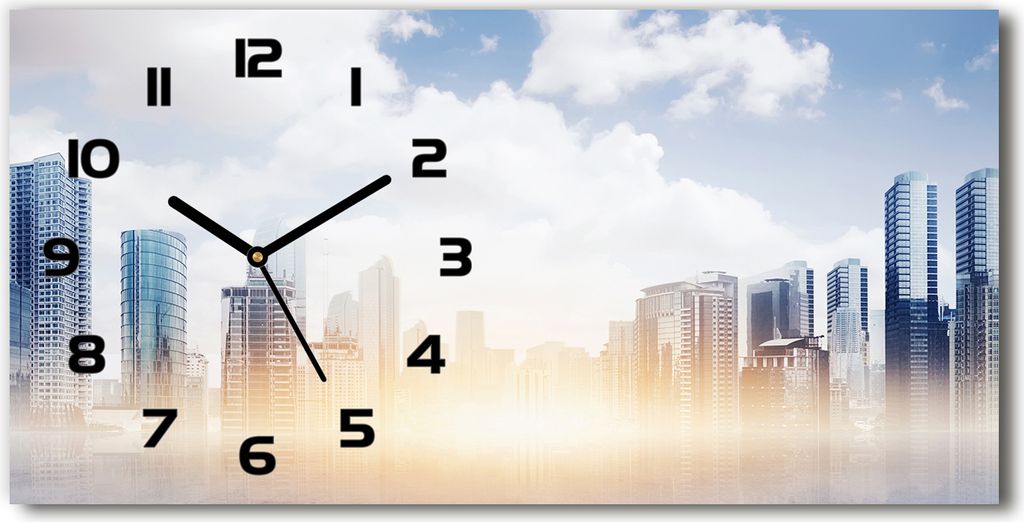 Wanduhr aus Glas – 60x30 cm - Glasbild - Glasuhr - Gehärtetes Glas - schwarze-zeiger - Wolkenkratzer