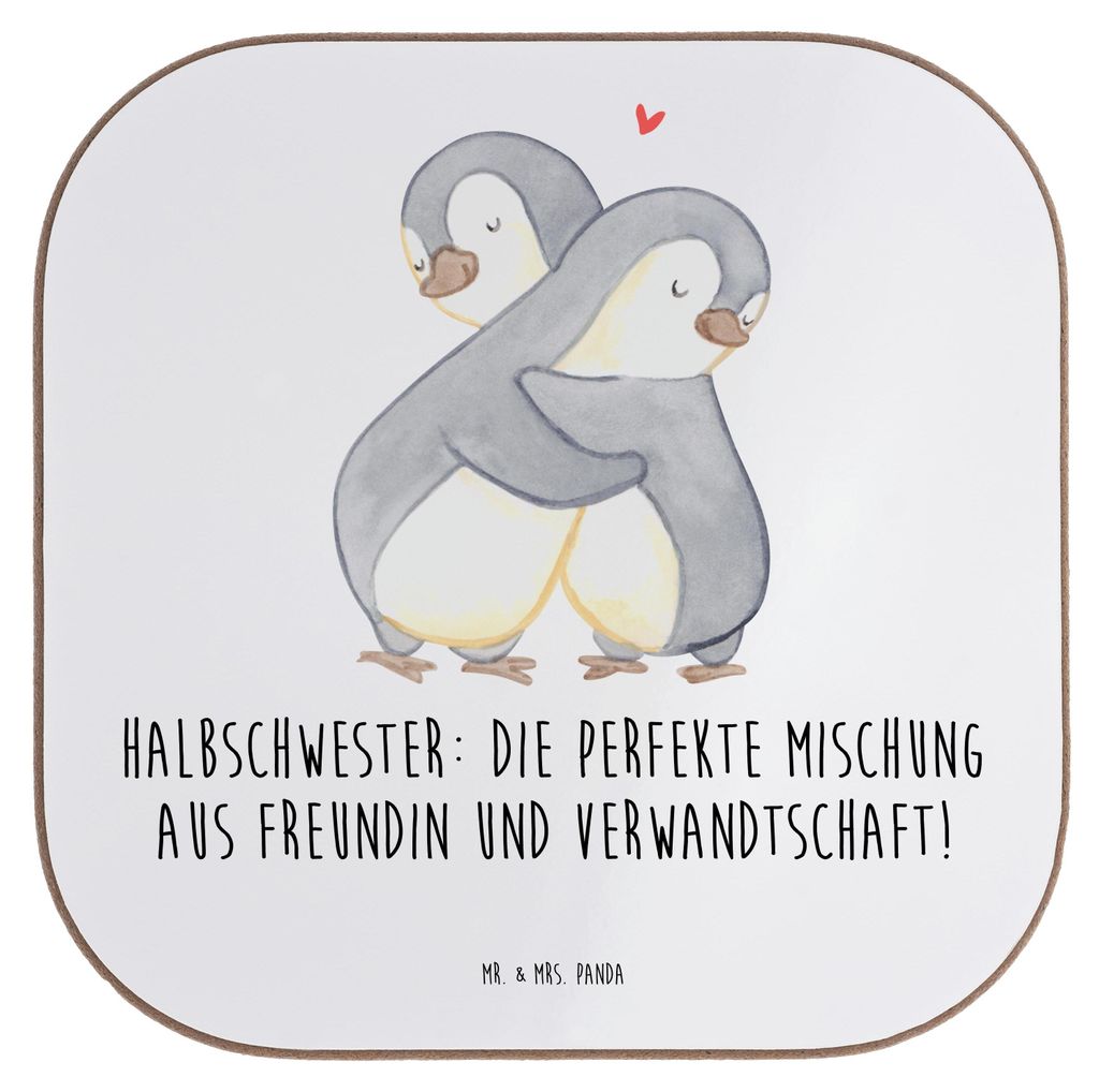 Mr. & Mrs. Panda Untersetzer für Gläser Halbschwester Glück - Weiß - Geschenk, Lächeln, Familienmitglieder, gläseruntersetzer, Freundin, Gesc...