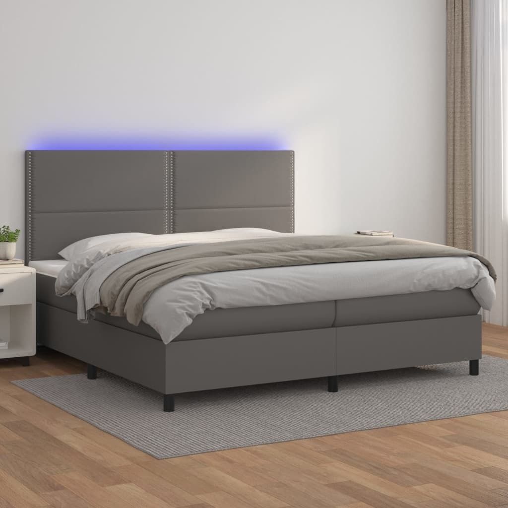 Maison Exclusive - Boxspringbett mit Matratze & LED Grau 200x200 cm Kunstleder