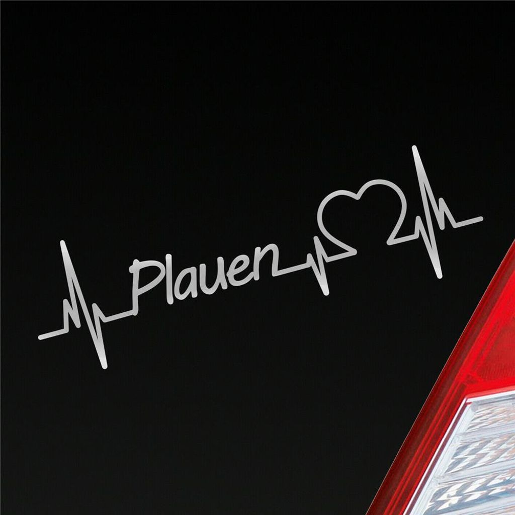Auto Aufkleber Plauen Herz Herzschlag 19x6 cm Silber Sticker Heckscheibenaufkleber