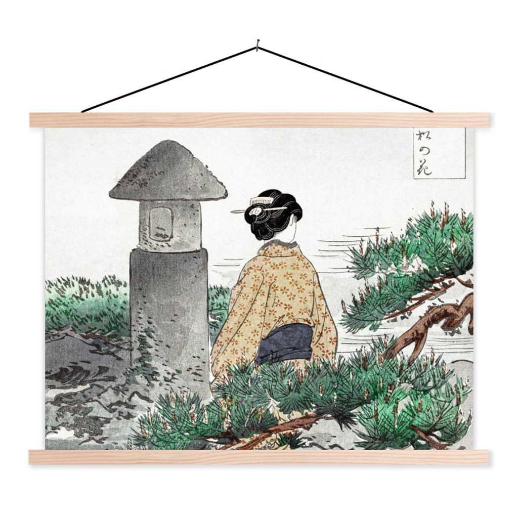 MuchoWow Textilposter Kimono - Frau - Natur - Japan 60x45 cm mit holzfarbenen Rahmen - Bild