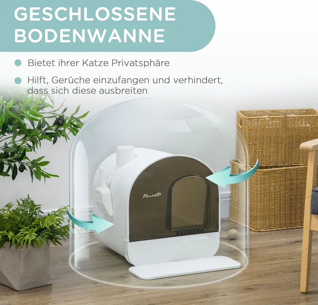 Fortuna Lai Lettiera con coperchio Lettiera per gatti fino a 5 kg, con coperchio, tappetino per lettiera, plastica, bianco, 43x44x47 cm - 5