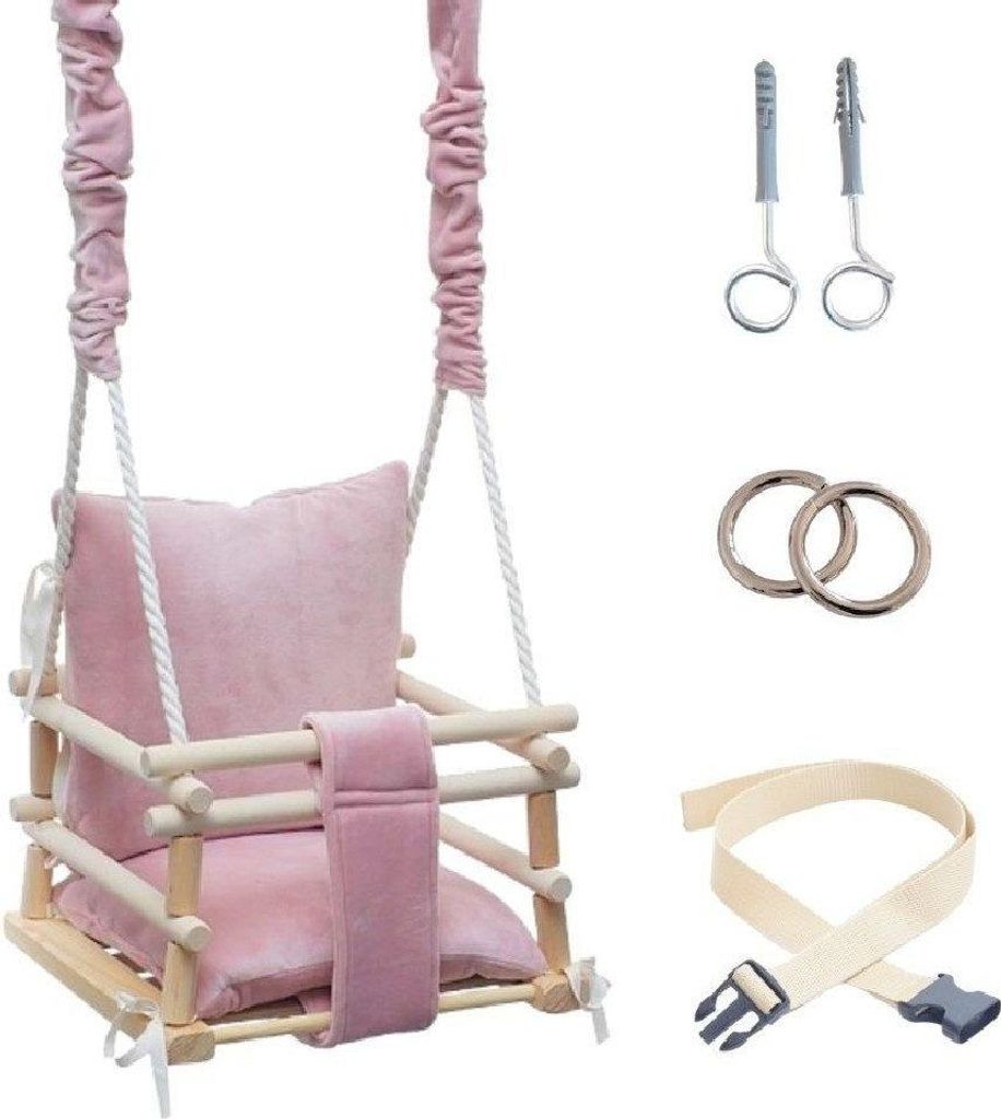 Lumali 3-in-1 Kinderschaukel mit Sicherheitsgurt, Babyschaukel für Zuhause, Schaukel Indoor oder Outdoor, mit Weichem Sitz, Höhenverstellbar, Rosa