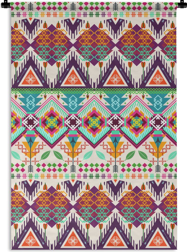 MuchoWow Wandteppich Wandbehang Azteken - Südamerika - Muster 90x135 cm Tapisserie Dekoration Wandtuch - Baumwolle - Wandskulptur