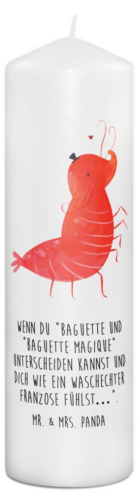 Mr. & Mrs. Panda Kerze Garnele Franzose 29 x 8 cm XL - Weiß - Geschenk, Wachskerze, Erinnerungskerze, Erinnerungslicht, Französisch, Meer, Stumpe...