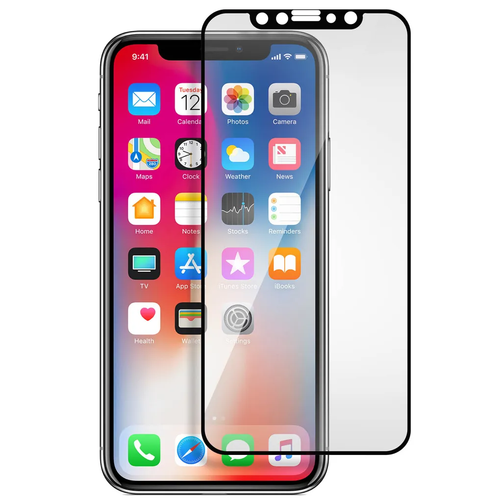 Akashi Protezione Schermo iPhone X - Vetro Curvo Nero Qualità