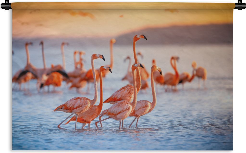 MuchoWow Wandteppich Wandbehang Flamingo - Tiere - Wasser - Rosa 150x100 cm Tapisserie Dekoration Wandtuch - Waschbar - Tapisserien - Wand-Decke