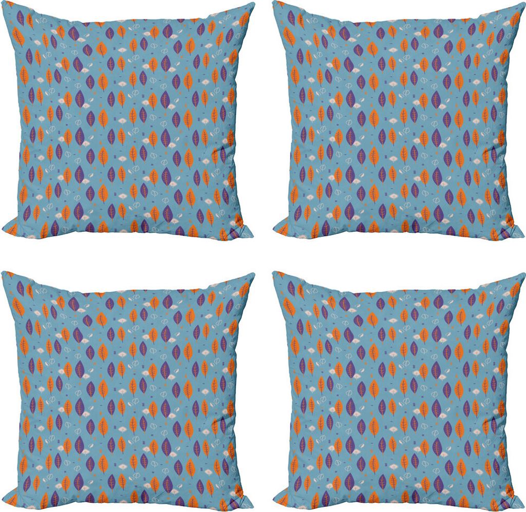 ABAKUHAUS Botanisch Kissenbezug Set (4 Stück), Doodle Blätter Natur Eco, Moderner Doppelseitiger Digitaldruck, 45 cm x 45 cm, Vermilion Blau Violett
