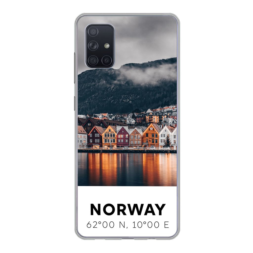 MuchoWow Handyhülle Schutzhülle Hülle für Samsung Galaxy A71 Norwegen - Skandinavien - Bergen - Winter Silikon Softcase Handy Hülle - Karten...