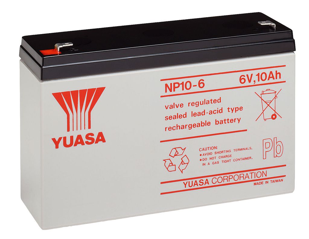 Yuasa Bleiakku 6 V, 10,0 Ah (10-6) Faston (4,8 mm) Bleiakku, VdS AKKU 6-10,0 Yuasa (NP10-6) VDS