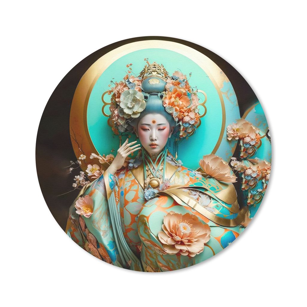 MuchoWow Mauspad Mousepad Frau - Kimono - Blumen - Gold - Porträt 30x30 cm - Mousepads - Maus Mat - Pad - Mausunterlage - Tischunterlage - Schre...