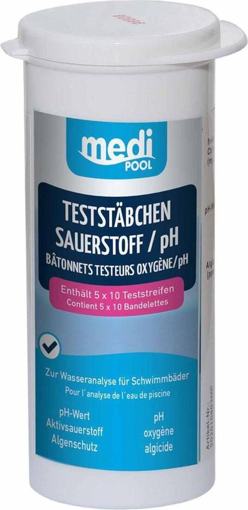 mediPOOL 3 in 1 Teststäbchen Aktivsauerstoff, pH-Wert & Produktbild 