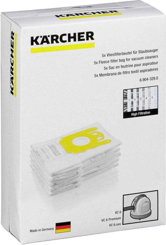 A box of Kärcher fleece filter bags for vacuum cleaners.