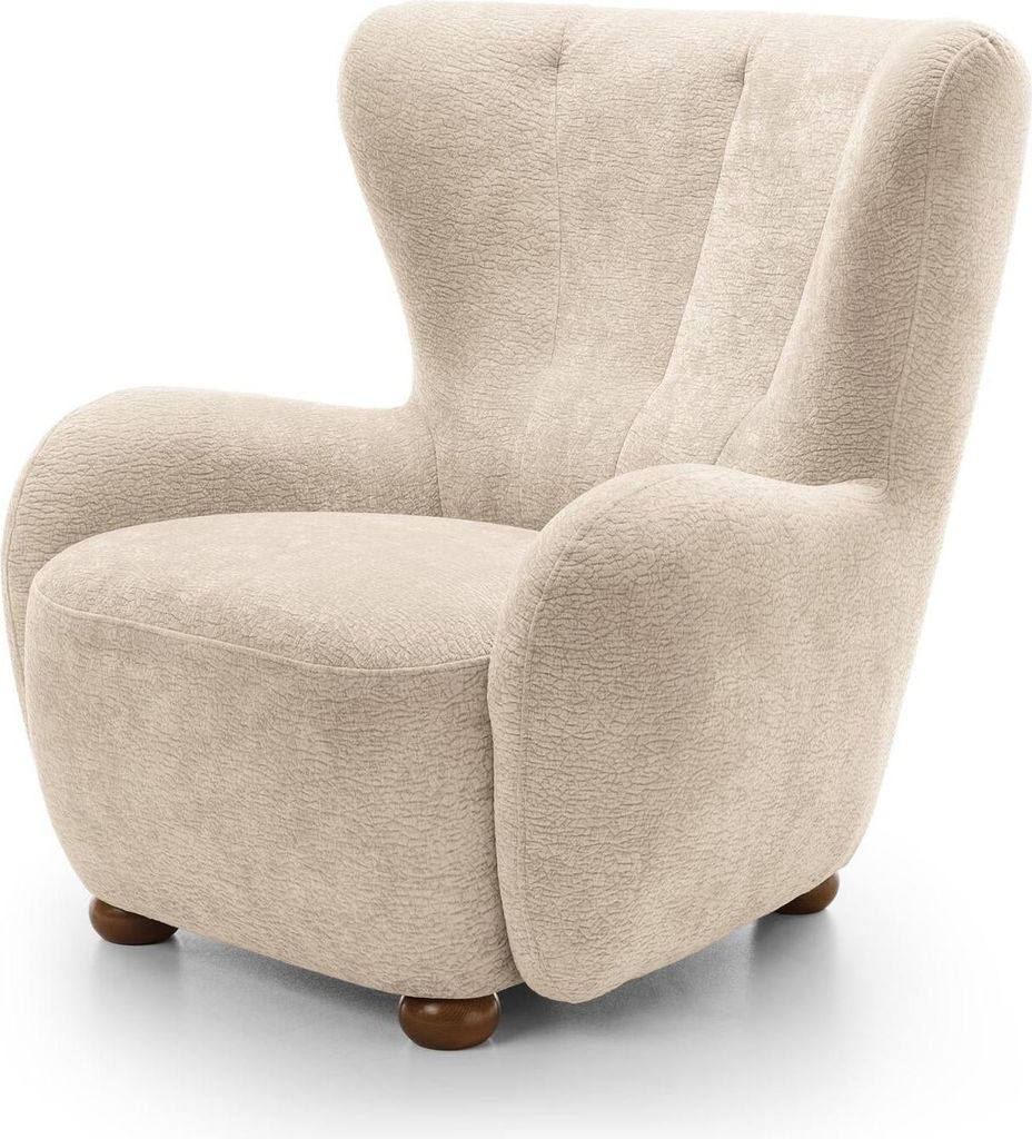 FURNLUX Sessel Ciro Creme Weiss Und Braun 88cm / Hauptfarbe: Beige / Abmessungen: 88 x 91 x 100 cm