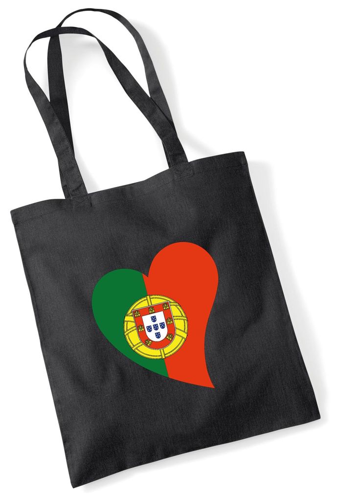 Huuraa Jutebeutel Portugal Flagge Herz 10 Liter Black Baumwolle Tasche Geschenkidee
