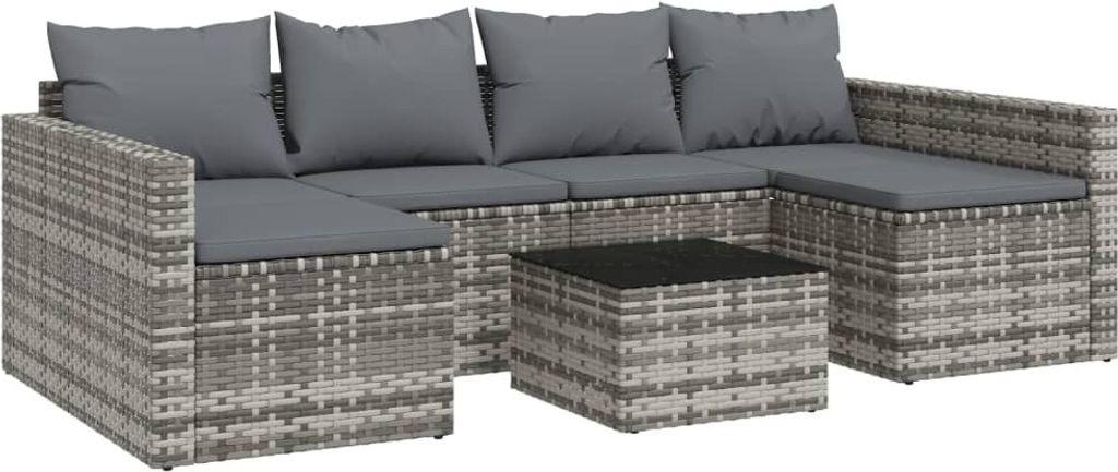 vidaXL 2-tlg. Garten-Lounge-Set mit Kissen Grau Poly Rattan Produktbild 