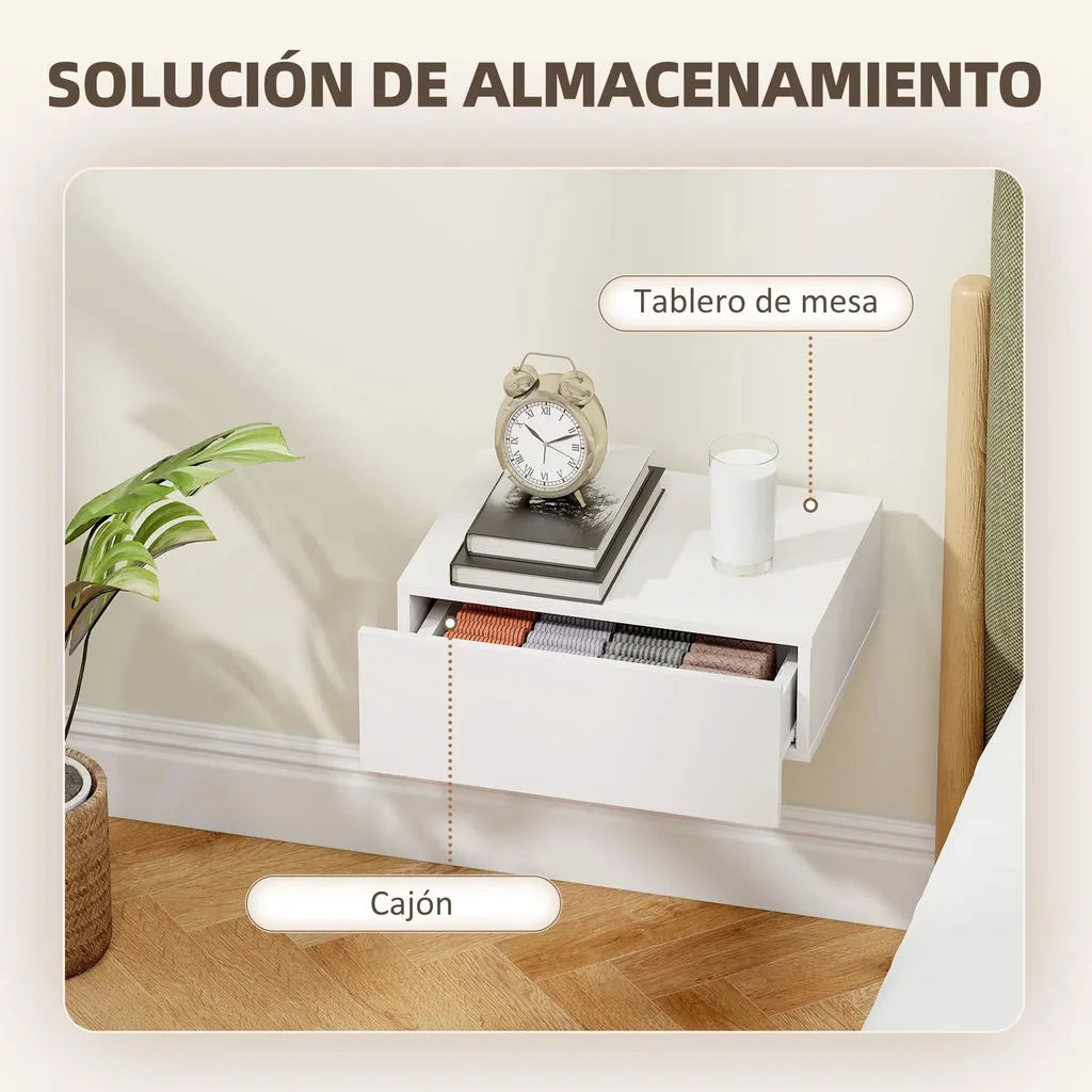 Table de nuit murale lot de 2 blanc bois pour faciliter le ménage au sol - 4