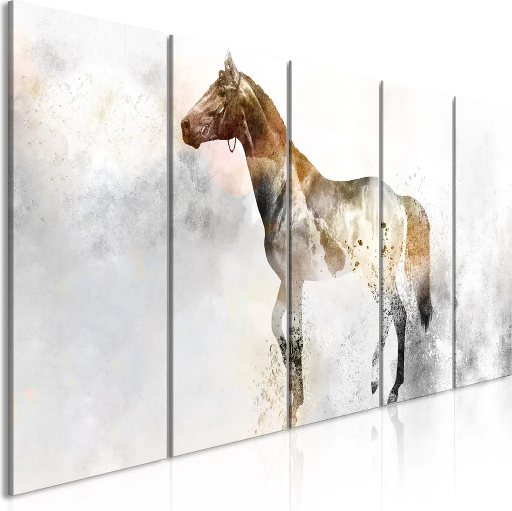 Quadro su tela italiano - Steed ardente (5 parti) stretto 100x40 cm Animali g-C-0260-b-m