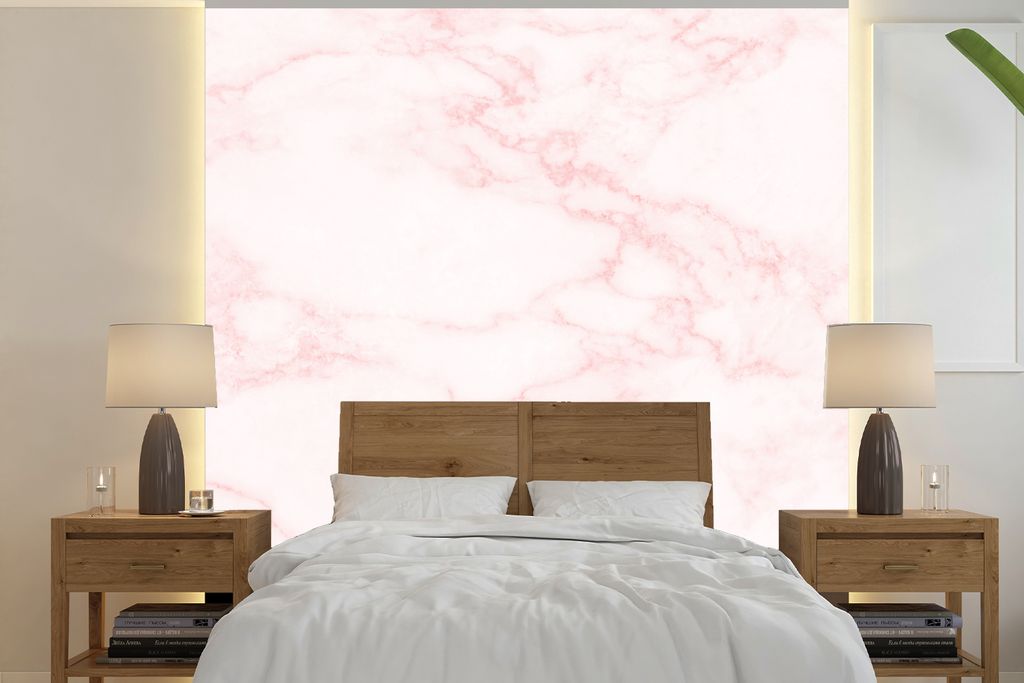 MuchoWow Fototapete für Wohnzimmer oder Schlafzimmer Wandtapete Vinyl Motivtapete Marmor - Textur - Rosa - Schick - 300x300 cm - Wanddekoration