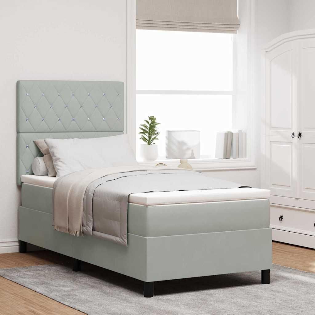 Möbel Boxspringbett mit Matratze Hellgrau 100 x 200 cm Samt - Klassische Betten 3343226