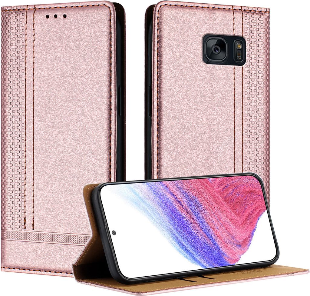 Handyhülle für Samsung Galaxy S7 Leder Flip Klappbare Schutzhülle mit Standfunktion Pink