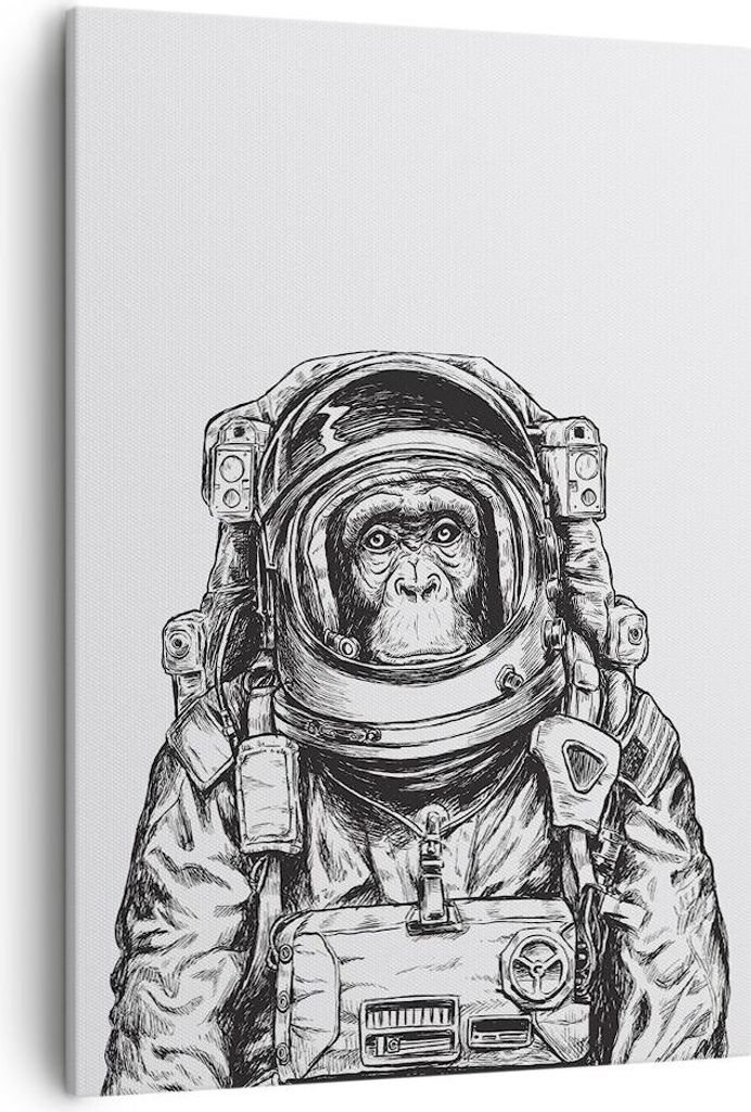 Bild auf Leinwand - Leinwandbild - Einteilig - Schimpanse Astronaut Zeichnung - 50x70cm - Wand Bild - Wanddeko - Wandbilder - Leinwanddruck - Wandd...