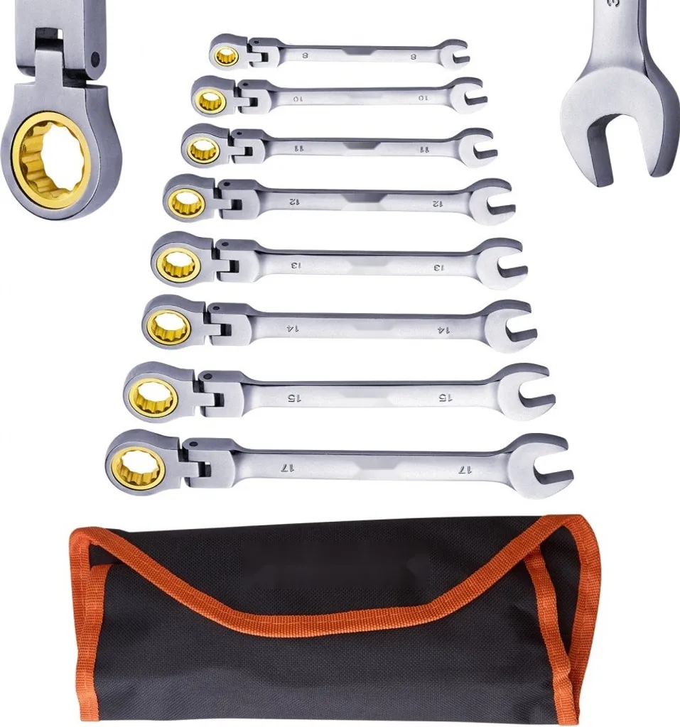 Coffret de clés mixtes à cliquet articulées métriques en acier Chrome - 9
