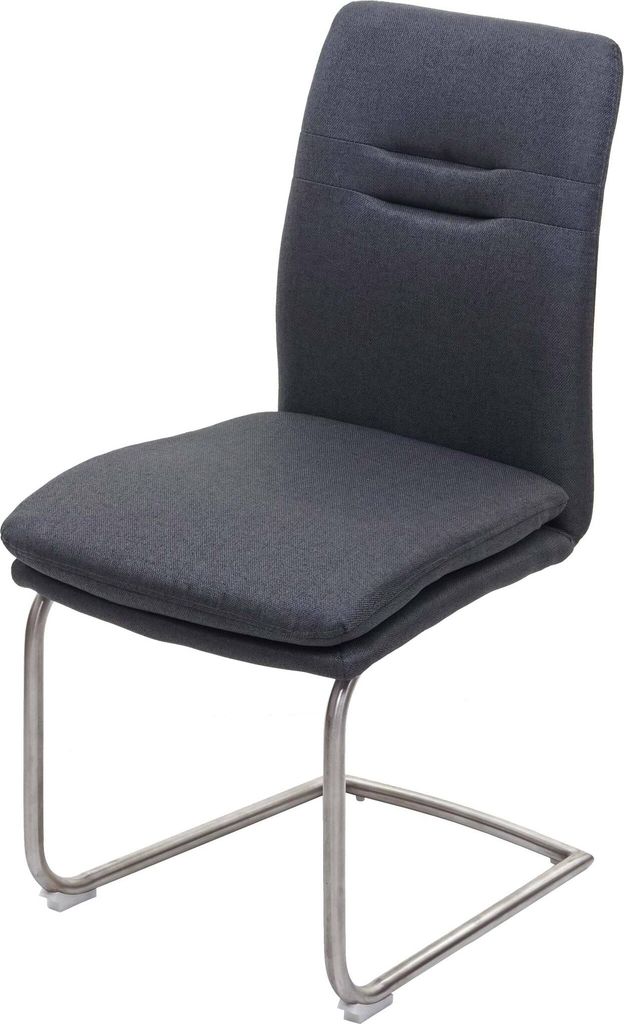 Esszimmerstuhl MCW-H70, Küchenstuhl Freischwinger Lehnstuhl Stuhl, Stoff/Textil Edelstahl gebürstet dunkelgrau