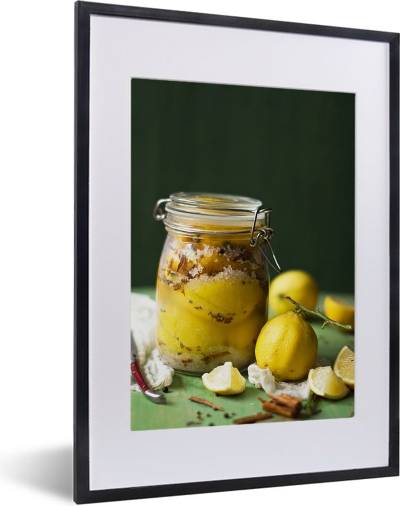 MuchoWow MuchoWow Gerahmtes Poster Marokkanische Zitronen im Glas 30x40 cm - Poster mit zchwarzem Bilderrahmen - Wandposter Schlafzimmer