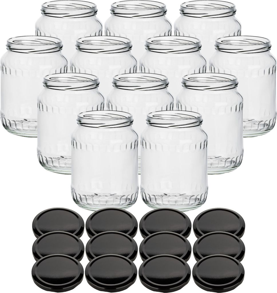 gouveo 12er Set Einmachgläser 720 ml Facette mit Produktbild 