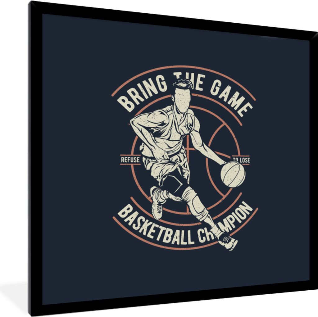 MuchoWow MuchoWow Gerahmtes Poster Basketball - Sport - Jahrgang 40x40 cm - Poster mit zchwarzem Bilderrahmen - Mit Rahmen - Wanddekoration Sch...